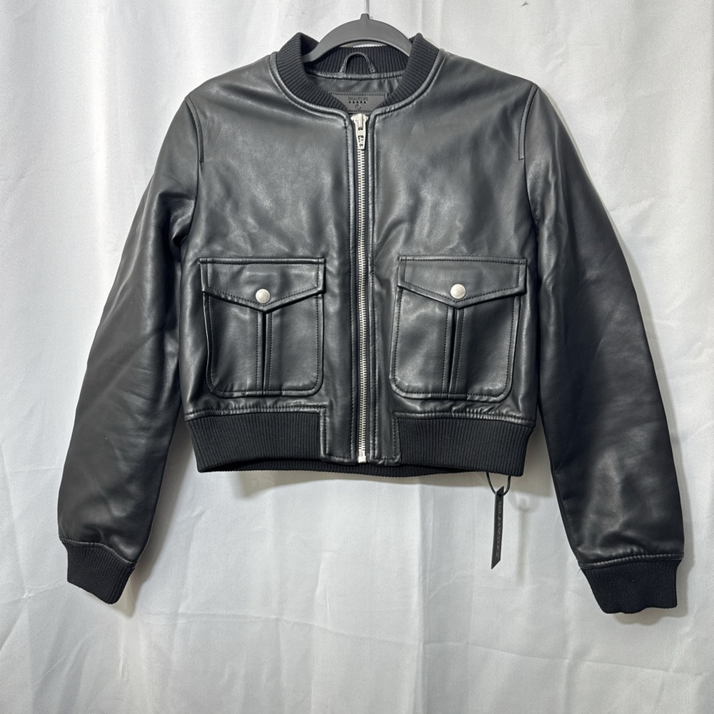 Blank NYC Black Leather Bomber Jacket